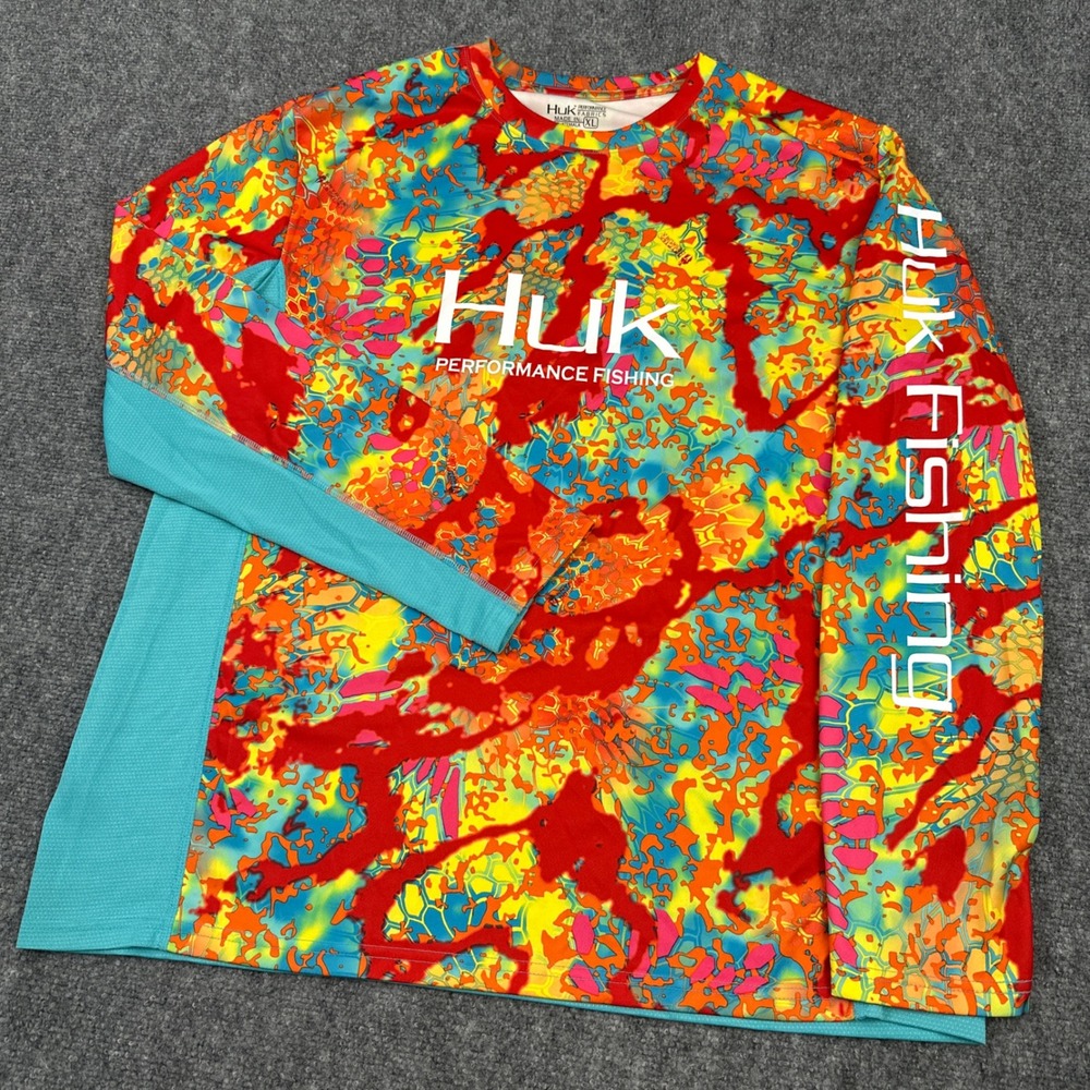 Huk Icon X Kryptek Obskura Camo Performance Fishing Shirt Men's XL Long Sleeve